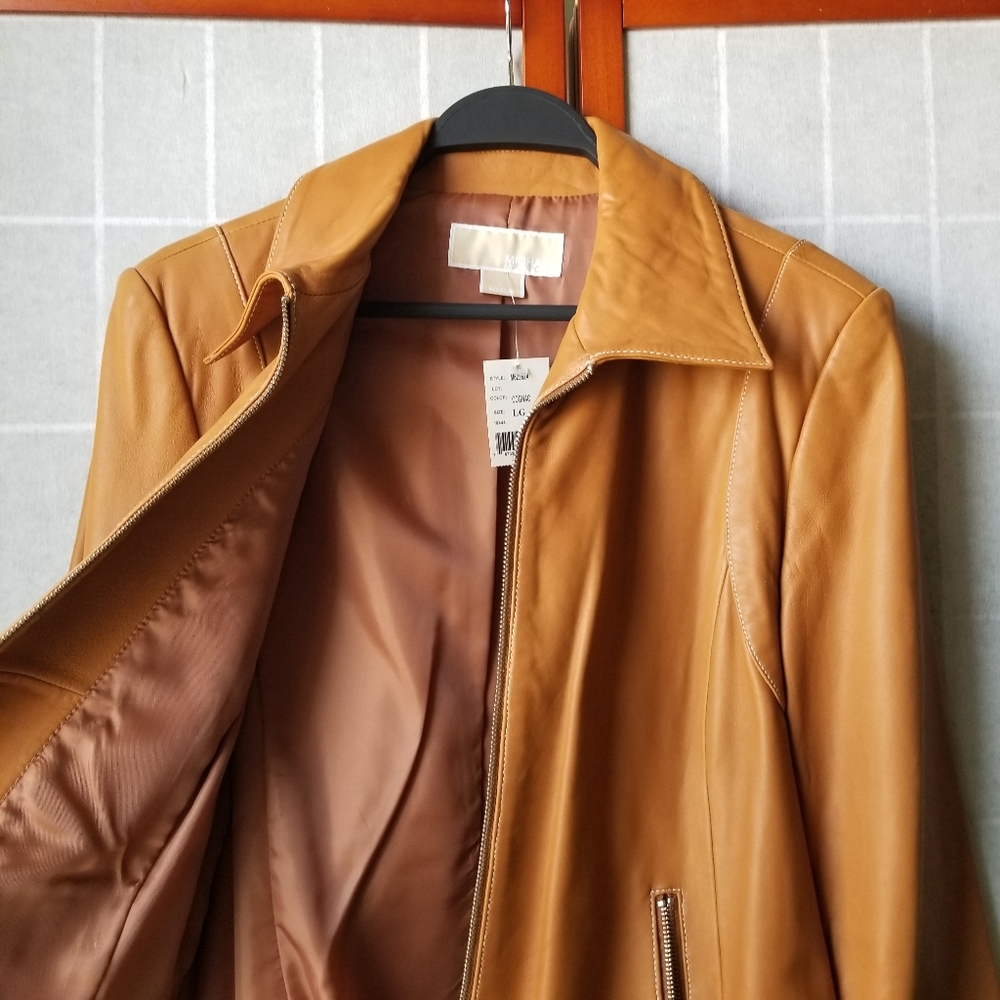 Michael Kors Women's Cognac Leather Jacket - Picture 2 of 8